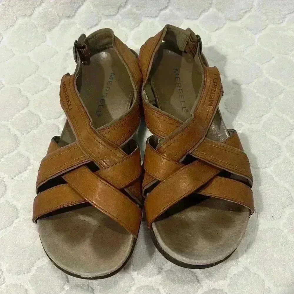 Merrell Bassoon Sandals Leather Womens Size 6 Tan Slingback Performance Sandal